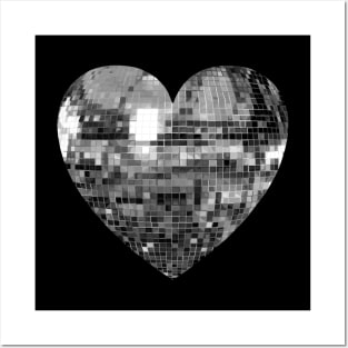 Mirrored Silver Disco Ball Heart Posters and Art